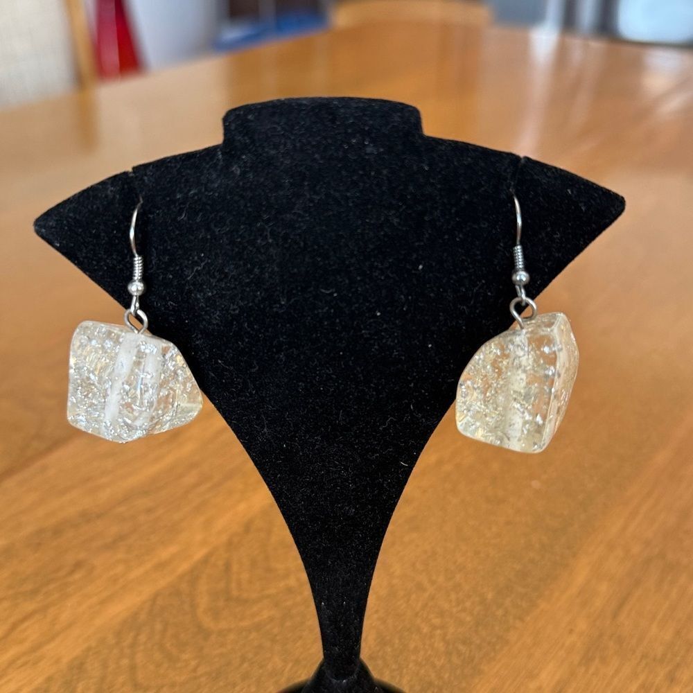 Vintage lucite ice chunk earrings